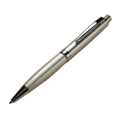 Naklejka premium Silver metal pen for writing and signing documents office supplies elegant design stationery tool closeup view on transparent background