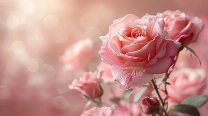 Soft focus pink roses in gentle sunlight