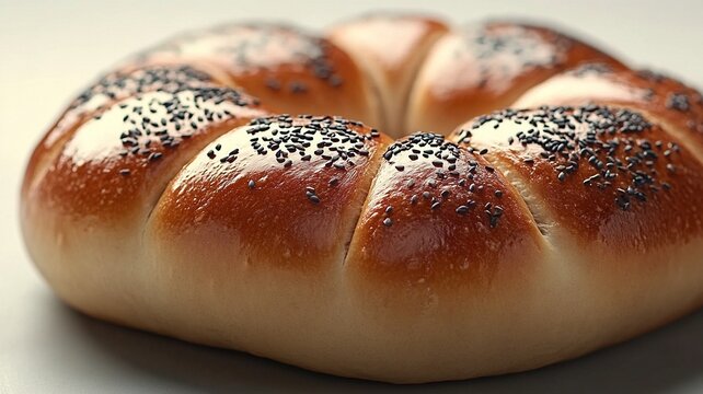 Round Bread with Black Sesame and Golden Crust for Bakery Food Advertisement Restaurant Menu Bakery Promotion Packaging Design