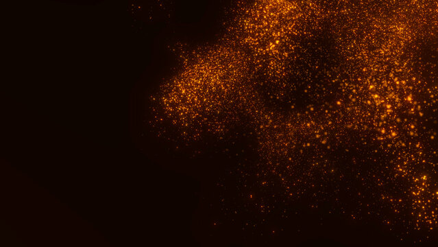Sparkling golden particles forming a soft luxurious flow on a dark background. Elegant shimmering glitter design with glowing motion effect. Perfect abstract background for premium style visuals.