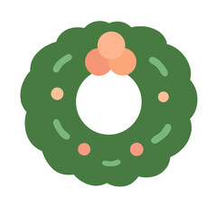Festive Wreath Icon: A vibrant, minimalist depiction of a Christmas wreath, exuding holiday cheer and seasonal decoration. 