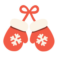 Festive Mittens of Winter Charm: A pair of vibrant red mittens, adorned with delicate snowflakes, hangs suspended, embodying the warmth and cheer of the holiday season.