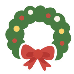 Festive Wreath Adornment: A vibrantly colored wreath, complete with lush green foliage and adorned with a scarlet bow, embodies the spirit of holiday cheer and festive celebration.