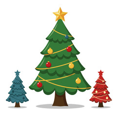 Festive Christmas Trees with Ornaments and Star Topper.