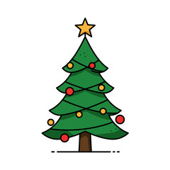 Festive Christmas Tree with Star and Colorful Ornaments.