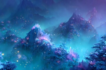 Fantasy Crystal Valley with Glowing Minerals and Floating Islands