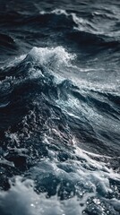 Fototapeta premium Dramatic Ocean Waves in Stormy Waters, Textured Surface, Moody Atmosphere.