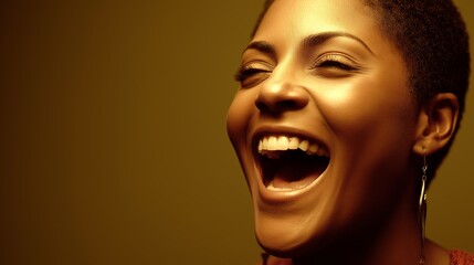 Radiant Laughter: A close-up shot of a joyful person in a state of unrestrained glee, teeth gleaming, eyes sparkling, and a beautiful expression of pure happiness.