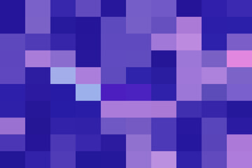 Abstract pixelated geometric pattern featuring a vibrant mosaic of square blocks in varying shades of purple, blue, and pink colors, digital art.