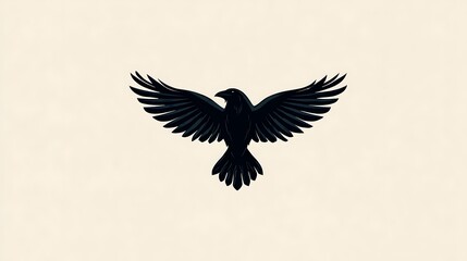 Obraz premium Stylized Photo Black Raven Silhouette with Wings Spread Wide on Light Background crow bird