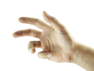 Close-up of empty female hand holding gesture isolated on white background.