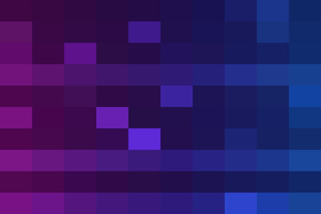Abstract pixel art gradient background from magenta to blue with randomly scattered vibrant squares creating a dynamic digital mosaic pattern for tech.