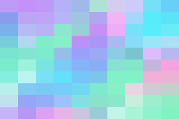 Pastel colored pixel art grid background. abstract geometric pattern with soft squares in blue, green, pink, and purple tones for modern design