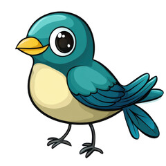 Colorful cartoon bird with big eyes and a cheerful expression standing on its feet.