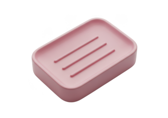 Pink soap dish holder tray for bathroom or kitchen sink, modern design, drainage, clean, hygiene, accessory, isolated on transparent background