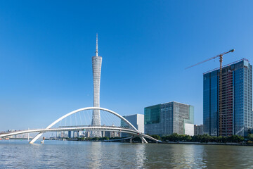 Guangzhou Tower and Haixin Bridge, landmark buildings in Guangzhou, China