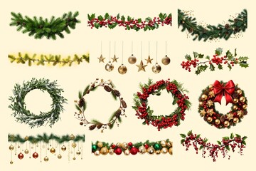 Christmas garland design element set