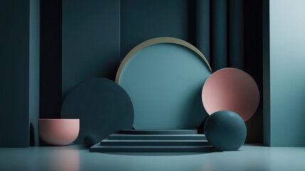 Stunning modern display featuring geometric shapes in teal and pink, perfect for showcasing luxury products or sophisticated brand visuals, adding a touch of elegance and style