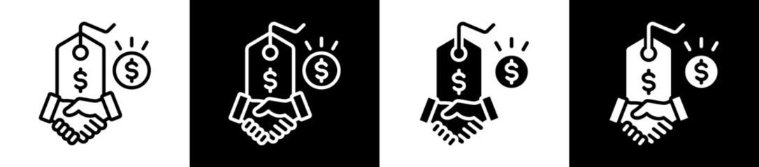 Price Agreement Icon Set In Black And White Filled Style Collection
