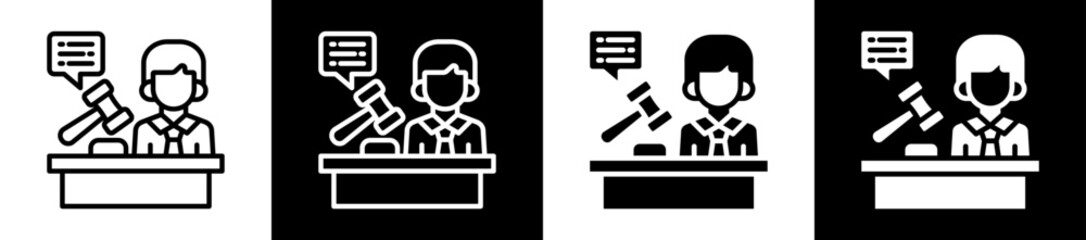 Legal Judgment Icon Set In Black And White Filled Style Collection