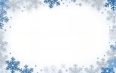 Abstract Christmas background with blue and silver snowflakes border and copy space for text. Winter snow. Overlay, banner, cover. Realistic vector illustration isolated on white background.