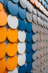 Colorful circles arranged in rows creating a textured and patterned surface design