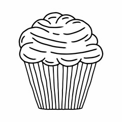 Classic chocolate chip muffin line art. Hand drawn simple black and white cupcake vector illustration