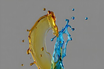 Dynamic liquid collision with vibrant colors creates abstract artistic splash effect