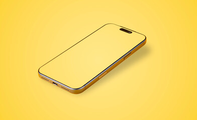 Modern Mobile Phone falling on yellow banner with copy space