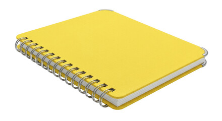 Isolated yellow notebook, spiral bound, is ready to be filled with thoughts and ideas