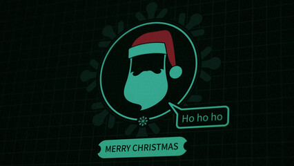 Fototapeta premium Santa Claus icon Merry Christmas banner on dark grid background digital screen, futuristic theme