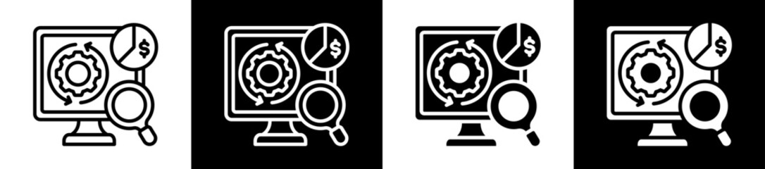 Auto Analysis Icon Set In Black And White Filled Style Collection