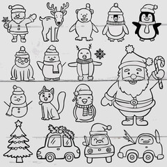 Obraz premium Mega Christmas Winter Character Line Art Collection