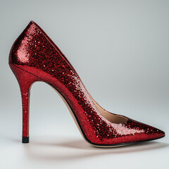 Elegant red glitter high heel fashion shoe, perfect for glamorous parties and special occasions style