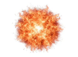 Fiery orange explosion with bright white center and glittering particles isolated on transparent background dynamic energetic burst abstract digital art