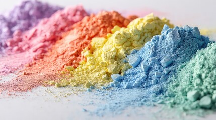 Vibrant pastel powder pigment array with a soft focus creates a mesmerizing blend of color and texture, perfect for artistic projects or cosmetic designs