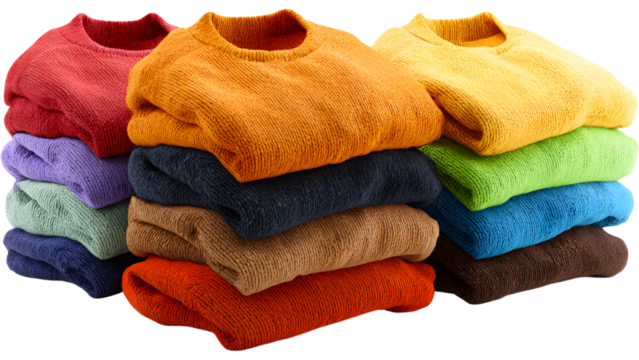 stack of colorful wool sweaters