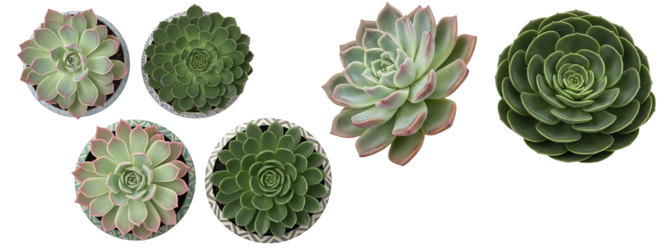 A collection of succulent plants. The succulents vary in shape and color, showcasing their textures.