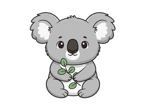 Cute Cartoon Koala Holding Green Leaves In Its Paws A Adorable Australian Marsupial Character Illustration On Transparent Background