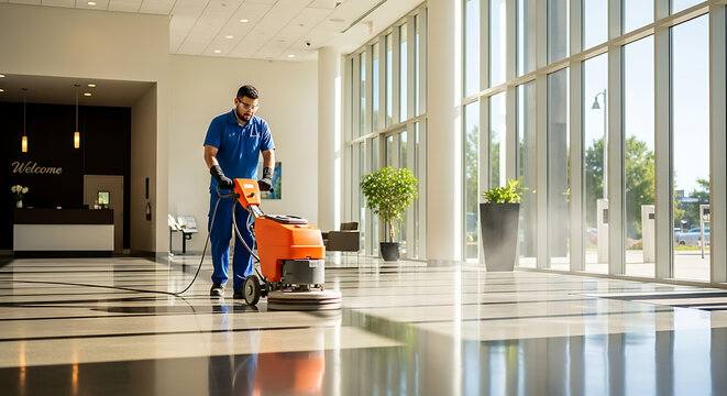 Professional cleaning services a man polishing the floor with a machine