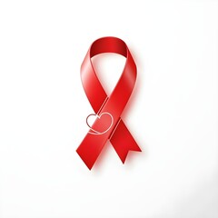 HIV/AIDS awareness,Minimal flat vector icon of a red ribbon with subtle heart outline