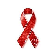 HIV/AIDS awareness,Minimal flat vector icon of a red ribbon with subtle heart outline