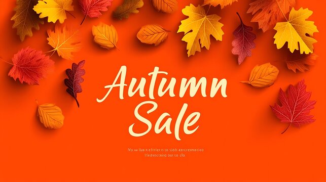 Autumn 3D sale banner with leaves isolated on the orange background