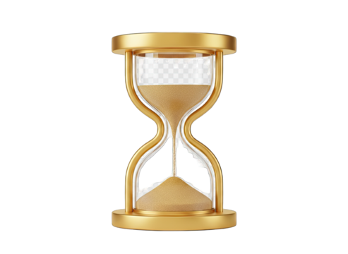 Golden Hourglass with Flowing Sand Representing Time Passing Isolated on Transparent Background Detailed Faceted Surface with Subtle Shadows