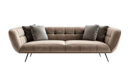Modern beige couch with plush cushions, suitable for stylish living room decor in a contemporary setting.