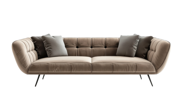 Modern beige couch with plush cushions, suitable for stylish living room decor in a contemporary setting.
