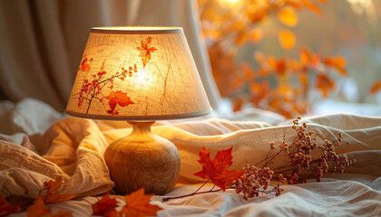 Fabric lampshade with autumn tones, Generated image	
