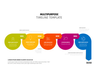 A vibrant multipurpose horizontal process timeline template showcasing a progression of events. This versatile timeline template is ideal for business and project planning and visualization.