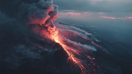 Natures Fury - Glowing Lava Rivers Carve a Path Under a Smoky Twilight Sky.