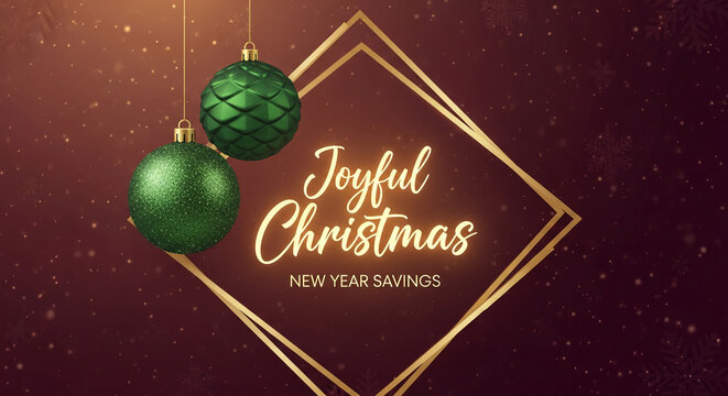 Image of green Christmas bauble ornament with golden frame, snowflakes, and text "Joyful Christmas", representing holiday celebration and seasonal offer